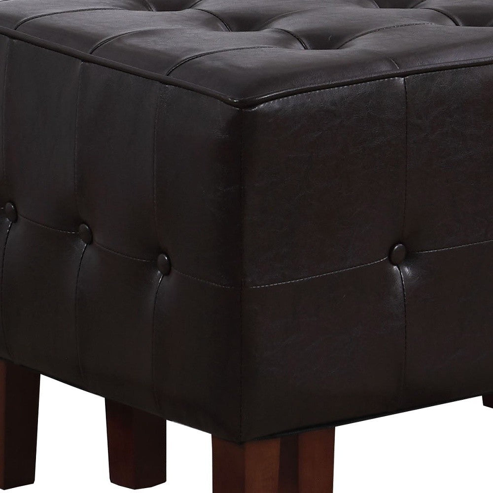 Set of Two Brown Faux Leather Tufted Stackable Ottomans-5