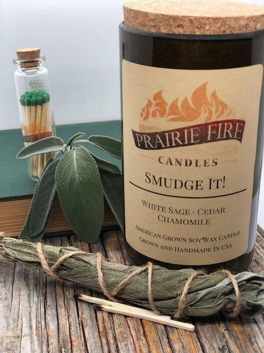 Smudge It! Soy Wax Candle | Repurposed Wine Bottle Candle Natural Cork | Handmade in USA Candle | Eco-Friendly Candle | Non-Toxic Soy Candle-0