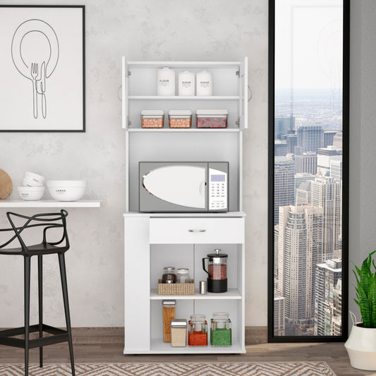 White Pantry Cabinet with Two Door Panels and Side Open Shelves-0