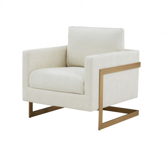 Stylish Cream and Gold Fabric Accent Chair-0