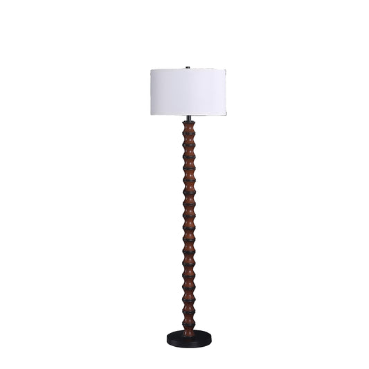 61" Dark Cherry Black Faux Wood Bubble Floor Lamp With White Drum Shade-0