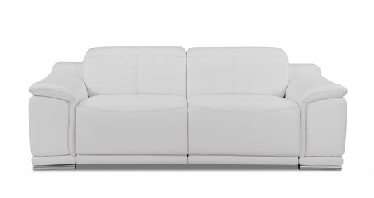86" White Genuine Leather Reclining Sofa-0
