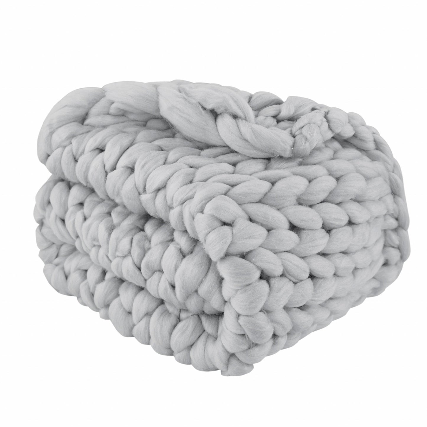 Light Grey Boho Chunky Knit Throw Blanket-0