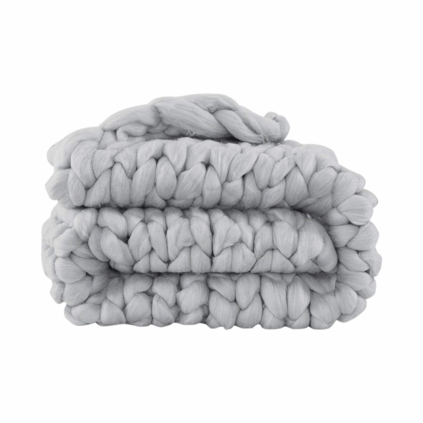Light Grey Boho Chunky Knit Throw Blanket-1