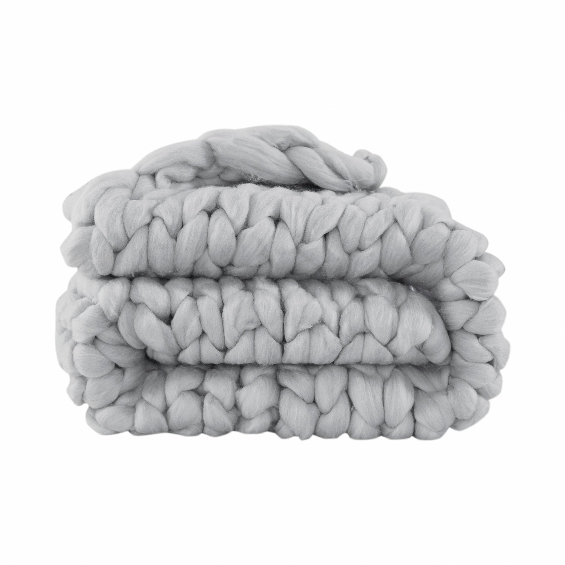 Light Grey Boho Chunky Knit Throw Blanket-1