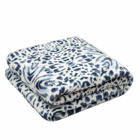 Print Navy Blue  Reversible Velvet and Sherpa Throw Blanket-0