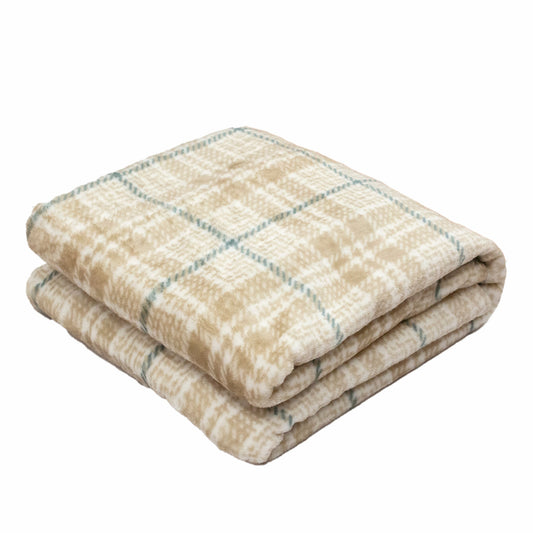 Brushed Check Tan Green Reversible Velvet and Sherpa Throw Blanket-0