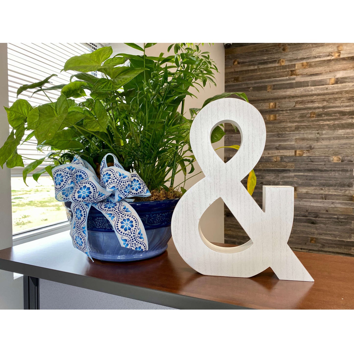 16" Distressed White Wash Wooden Initial Ampersand Sculpture-1