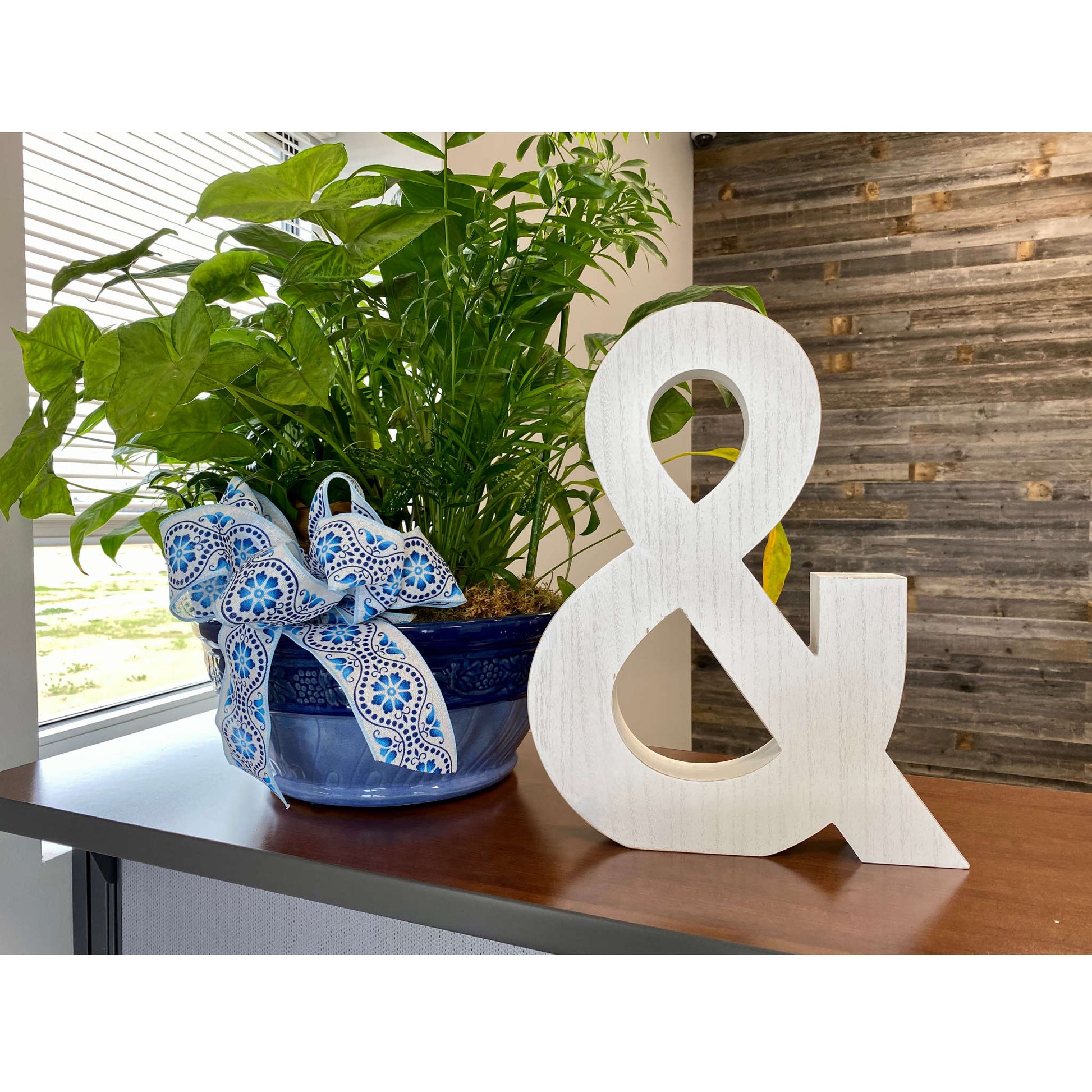 16" Distressed White Wash Wooden Initial Ampersand Sculpture-1