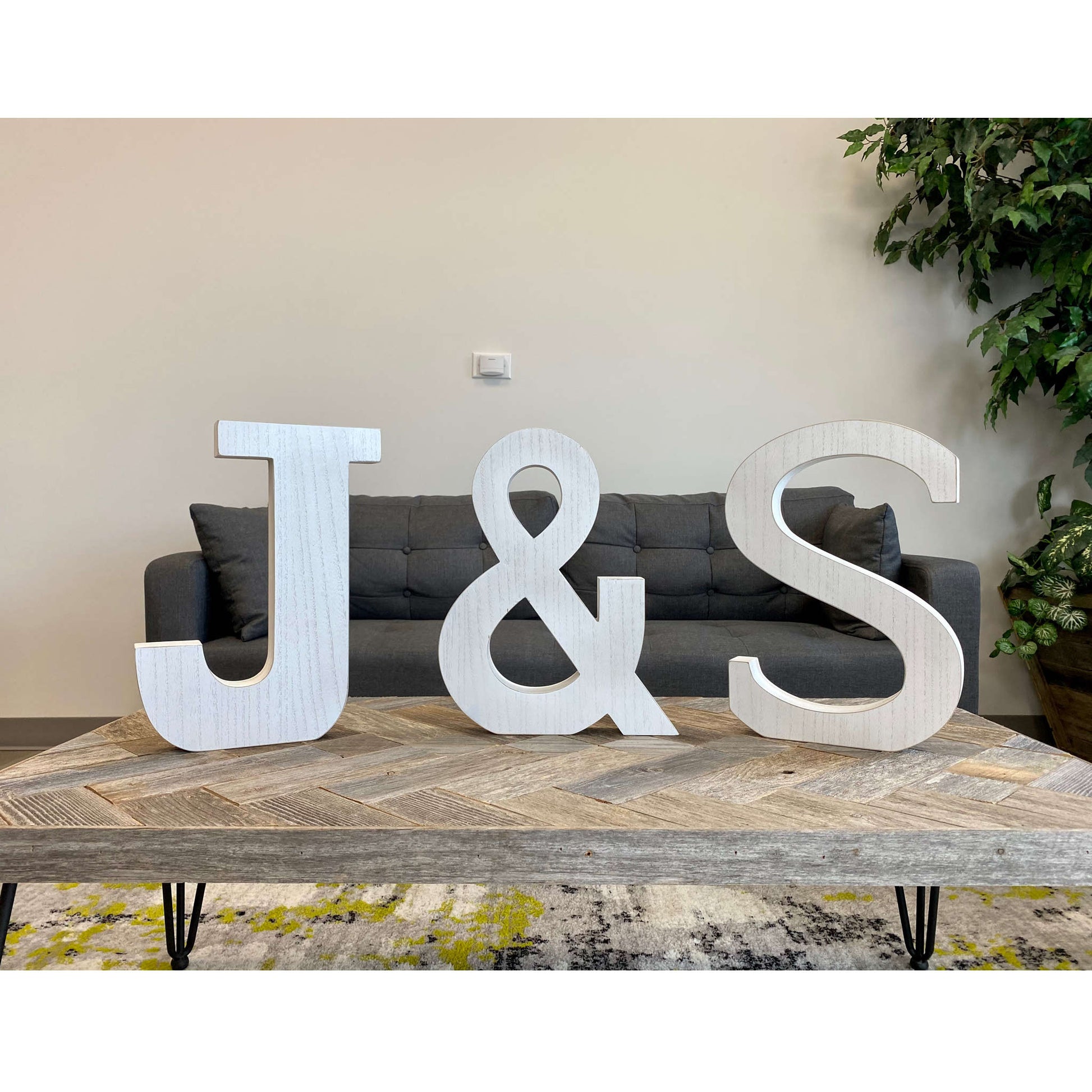 16" Distressed White Wash Wooden Initial Ampersand Sculpture-3