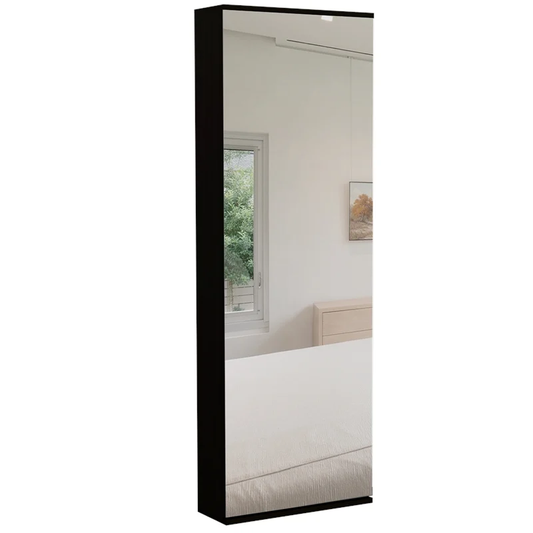 Stylish Black Wengue  Wall Mounted Shoe Rack with Mirror-0