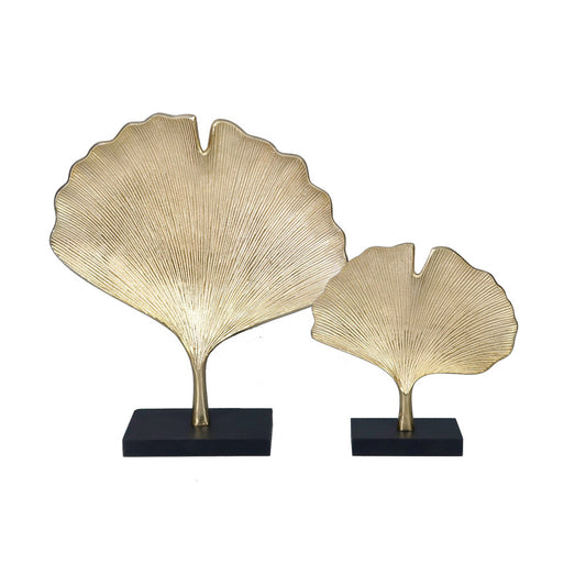 Set Of Two 15" Gold Gingko Leaf Aluminum Sculptures-0