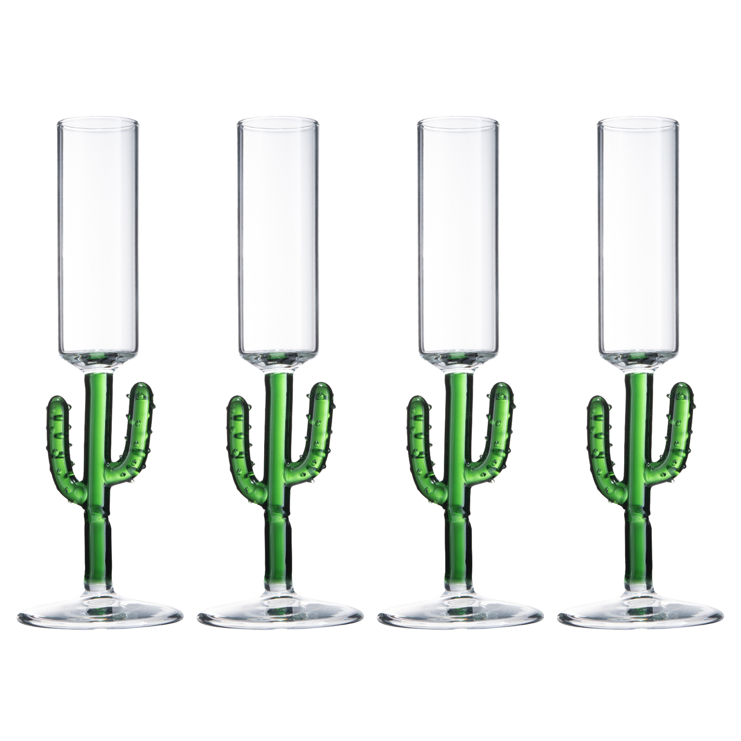 Cactus Shot Glasses 2.5oz - Cactus Gifts - Set of 4 - Green Colored Glass Blown Figurines Plant Decorations - Shot Glass Cocktail Glasses Wedding Party Glasses, Great for Parties 1.75"H - Handblown-0