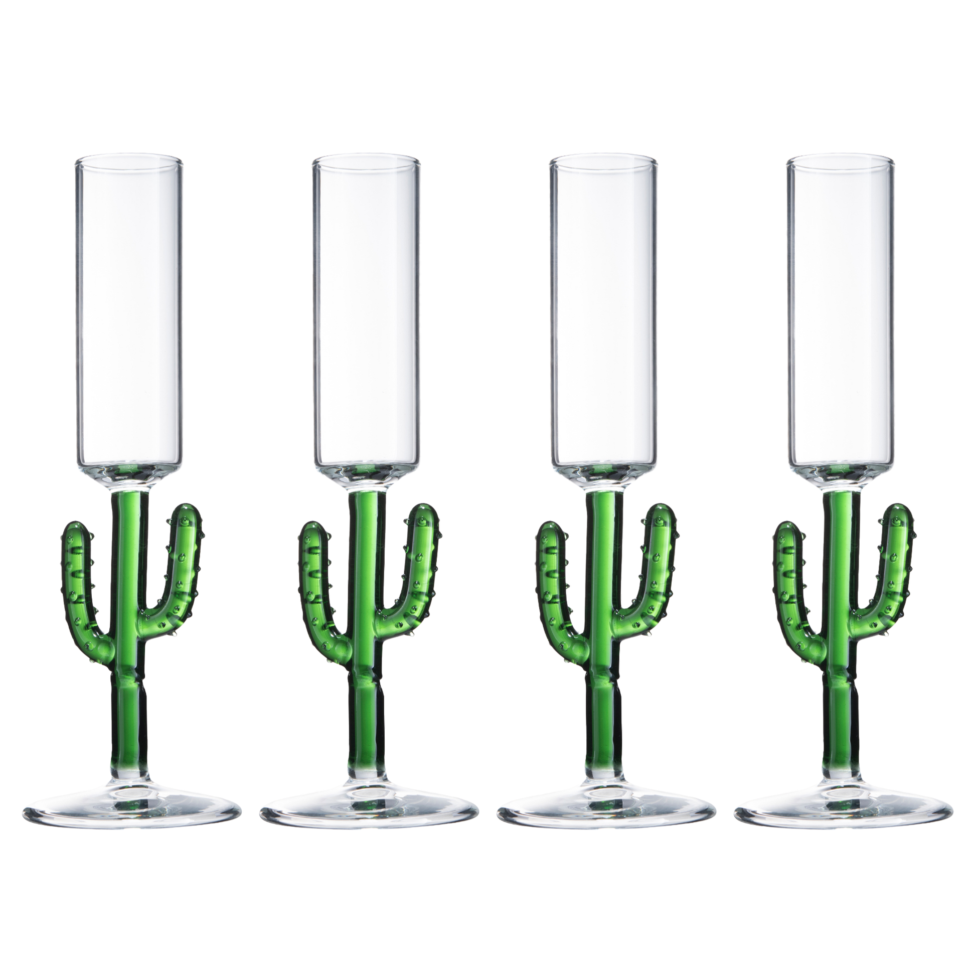 Cactus Shot Glasses 2.5oz - Cactus Gifts - Set of 4 - Green Colored Glass Blown Figurines Plant Decorations - Shot Glass Cocktail Glasses Wedding Party Glasses, Great for Parties 1.75"H - Handblown-0