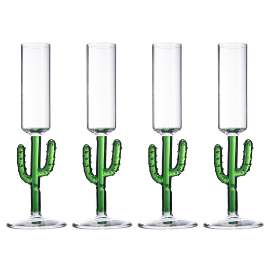 Cactus Shot Glasses 2.5oz - Cactus Gifts - Set of 4 - Green Colored Glass Blown Figurines Plant Decorations - Shot Glass Cocktail Glasses Wedding Party Glasses, Great for Parties 1.75"H - Handblown-0