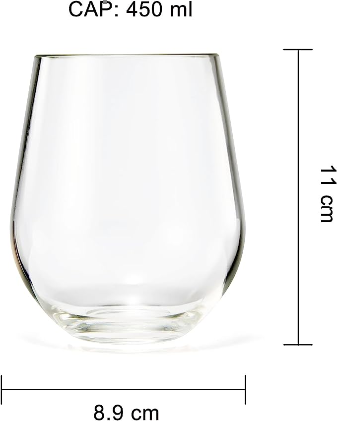 European Style Unbreakable Elegant Acrylic Stemless Wine Glasses 15 oz | Set of 6 | 100% Tritan Shatterproof BPA-free Reusable Plastic Glassware, Perfect For Homes & Bars | Dishwasher-Safe, Clear-6