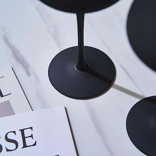 Matte Black Crystal Wine Glass - Set of 2 - Gift For Her, Him, Friend - Large 20 oz Glasses, Unique Italian Style Tall Drinkware - For Red & White, Colored Glassware - Gothic, Wedding, Halloween-4