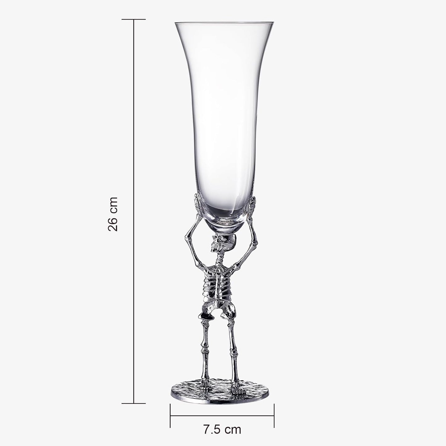 Skeleton Champagne Flute Glass | Single | 7.5oz Halloween Skeleton Glasses 10" H, Goth Gifts, Skeleton Gifts, Skeleton Decor, Spooky Wine Gift Set, Perfect for Halloween Themed Parties-2