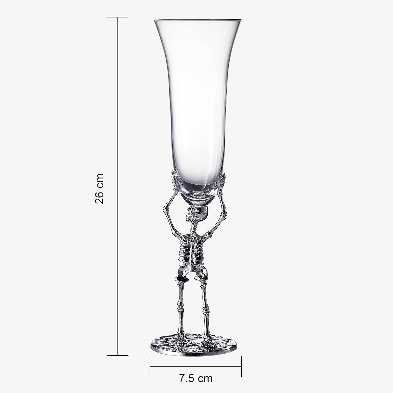 Skeleton Champagne Flute Glass | Single | 7.5oz Halloween Skeleton Glasses 10" H, Goth Gifts, Skeleton Gifts, Skeleton Decor, Spooky Wine Gift Set, Perfect for Halloween Themed Parties-2