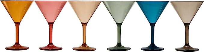 Unbreakable Pastel Color Acrylic Martini Glasses | Set of 6 | European Style Cocktail Cups 100% Tritan Drinkware, 5 oz Dishwasher Safe BPA-free plastic, For Wedding, Poolside Indoors & Outdoors-6