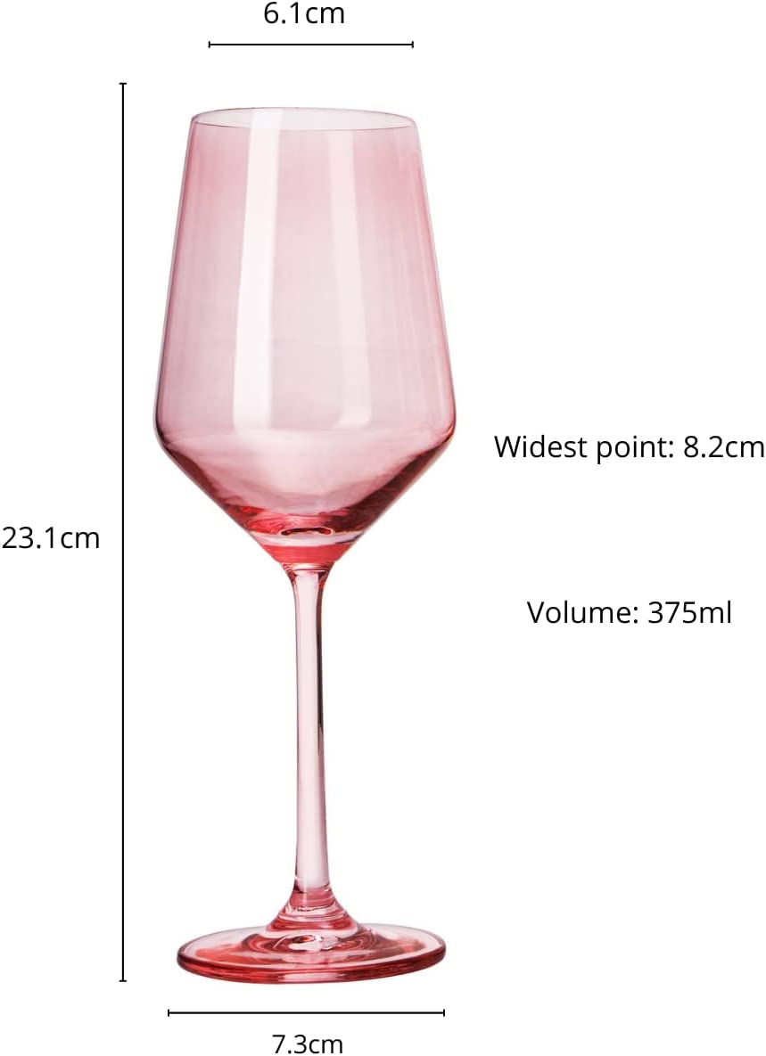 Set of 6 Colored Wine Glasses - 12 oz Hand Blown Italian Style Crystal Bordeaux Wine Glasses - Premium Stemmed Colored Glassware - Unique Drinking Glasses (6, Rose)-4