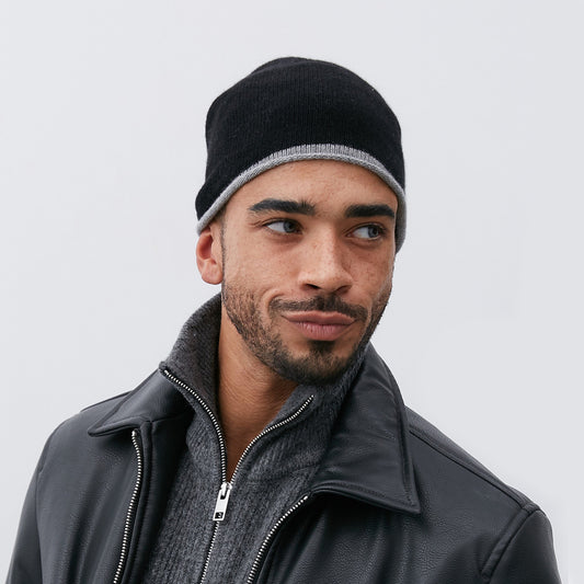 MEN'S 100% CASHMERE HAT WITH CONTRAST COLOR EDGE-0