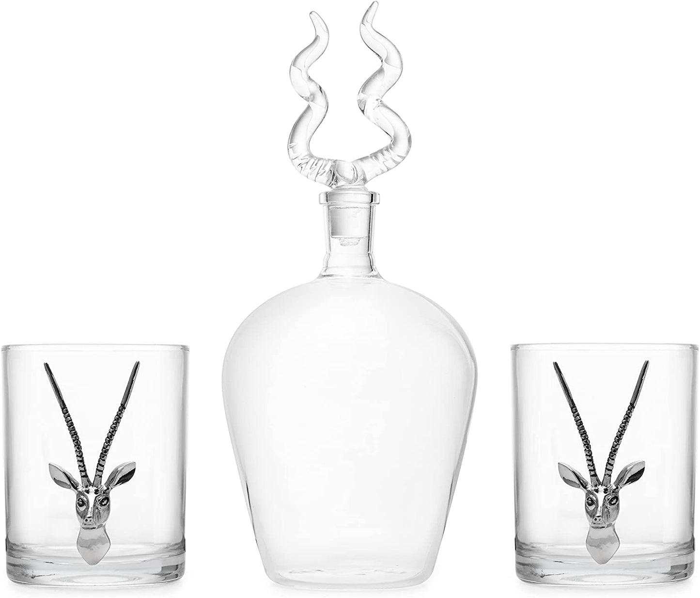 Stag Antler Whiskey Decanter Set 8.5" H with 2 Stag 12oz Glasses - Hunting Liquor Scotch Bourbon Gift for Him by The Wine Savant - Stag Deer Figurine, Hunter Gifts Luxury Decanter 750ml-5