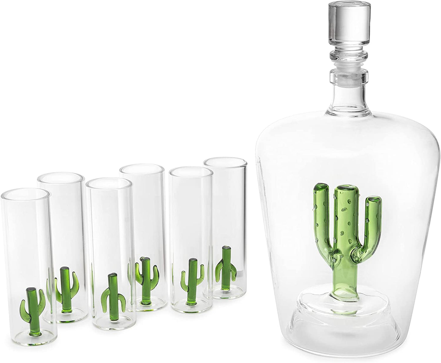 Tequila Decanter Set with Cactus Decanter and 6 Cactus Shot Glasses Set, Perfect for Holiday Gifts for Tequila Lovers, 25 Ounce Bottle, 3 Ounce Shot Glasses Cinco De Mayo, Reposado Gift (Cactus)-5