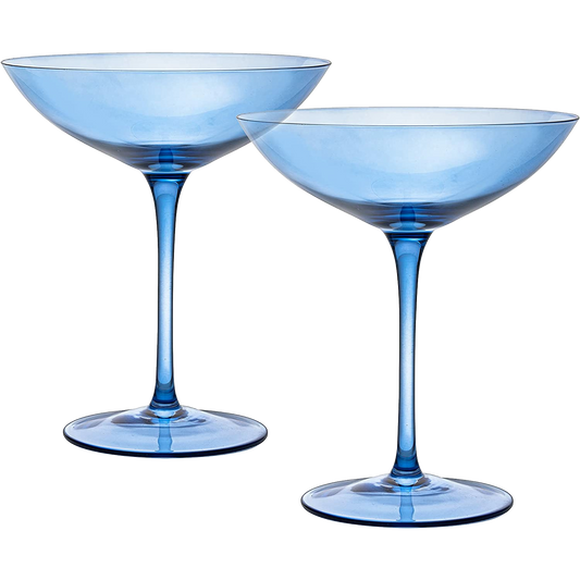 Champagne Coupes 12oz by The Wine Savant - Colorful Champagne Glasses, Prosecco, Mimosa Glasses Set, Cocktail Glass Set, Bar Glassware Luster Glasses (2, Cobalt Blue)-0