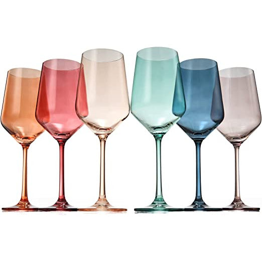 Colored Crystal Wine Glass Set of 6, Gift For Him, Her, Wife, Friend - Large 12 oz Glasses, Unique Italian Style Tall Drinkware - Red & White, Dinner, Color Beautiful Glassware - (Pastel)-5