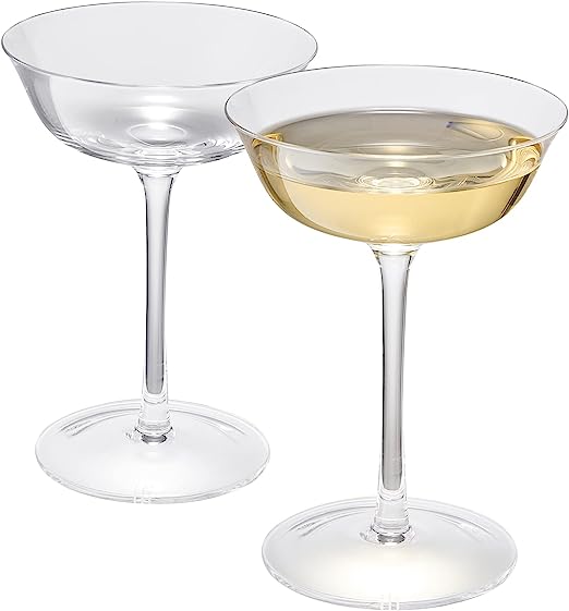Vintage Crystal Coupe Glasses, Set of 2, Clear Radiance - Champagne, Martini, Cocktails - Hand Blown Classy Glass -Timeless Art Deco Design - Durable Sparkling Cocktail Barware, Home Bar (8 OZ)-5