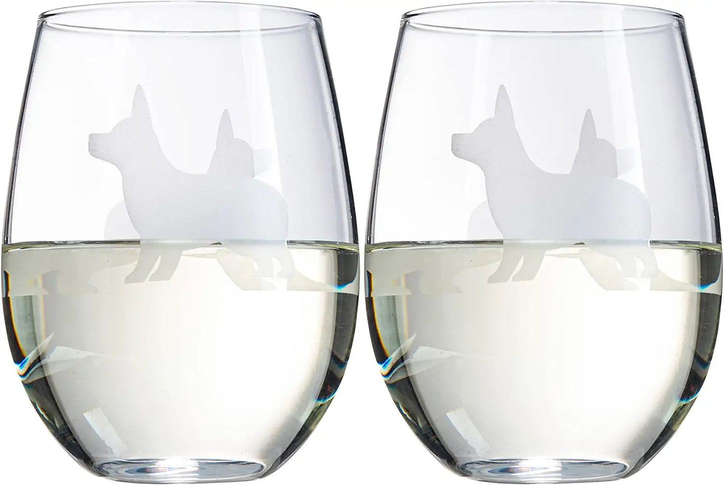 Stemless Wine Glasses Set of 2 by The Wine Savant - Puppy & Dog Lover Glass Gifts Etched Tumblers for Anniversary, Wedding, Home Bar Gifts (Corgi)-3
