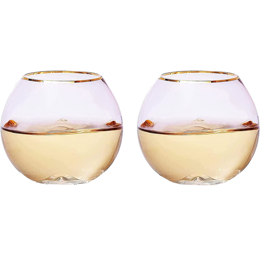 The Wine Savant Colored Blush Pink & Gilded Rim Wine Glass, Large 18oz Glasses 2-Set Vibrant Color Vintage Tumblers for White & Red, Water, No Stem Glasses, Gift Idea (Stemless Wine glasses)-0