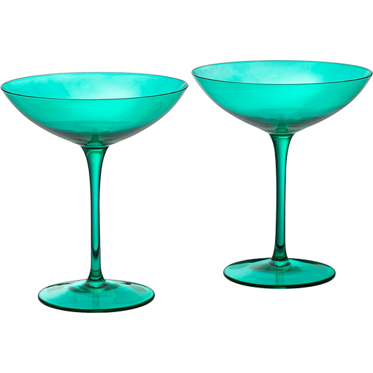 Champagne Coupes 12oz by The Wine Savant - Colorful Champagne Glasses, Prosecco, Mimosa Glasses Set, Cocktail Glass Set, Bar Glassware Luster Glasses (2, Teal)-0