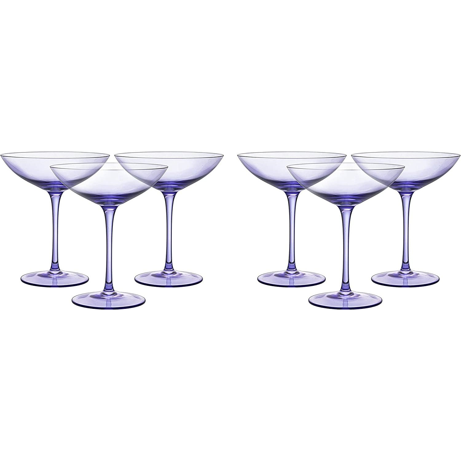 Lavender Champagne Coupes 12oz Set of 6 by The Wine Savant - Colored Champagne Glasses, Prosecco, Mimosa Glasses Set, Cocktail Glass Set, Bar Glassware Bachelorette Anniversary Gifts-5