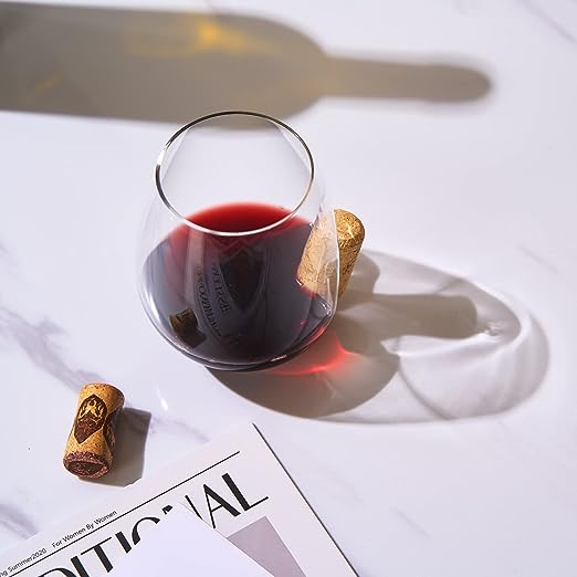 Corked Stemless Wine Glasses | Single | Stuck In The Glass Wine Cork Cocktail Glassware, Enthusiast Gift, Artisanal Crystal Glassware - Gift Idea for Him, Her, Wine Lover, Housewarming (19.6 OZ)-1