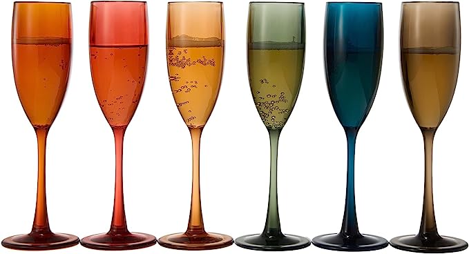 Unbreakable Pastel Color Acrylic Champagne Flutes Glasses | Set of 6 | European Style Toasting Cups 100% Tritan Drinkware, 5 oz Dishwasher Safe BPA-free plastic, Perfect for Wedding, Poolside Outdoors-6