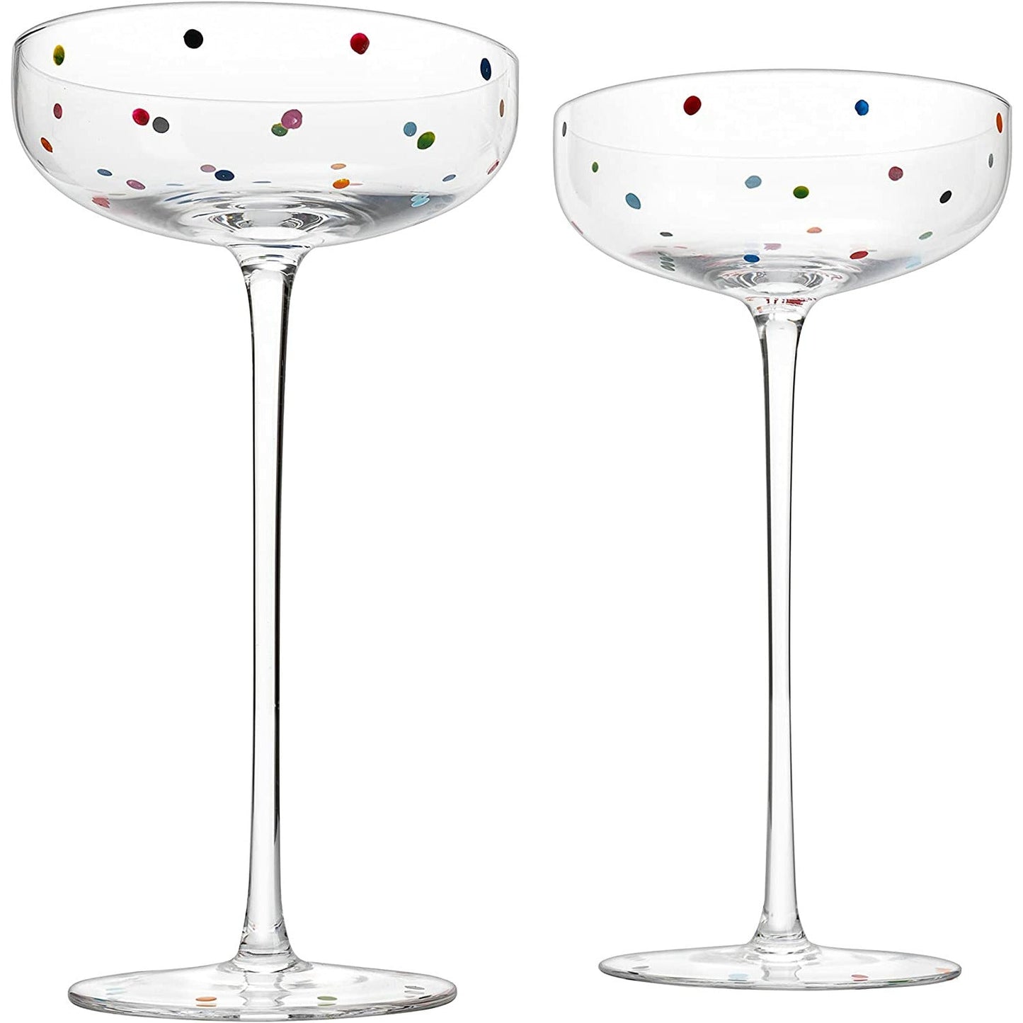 Polka Dot Champagne Coupe Glasses Set of 2 8.8 oz by The Wine Savant - Polka Dot Rainbow Colored Glasses, Cocktail Glassware, Polka Dot Gifts Damien Hirst, Gift Idea For Everyday, Weddings, Parties-4