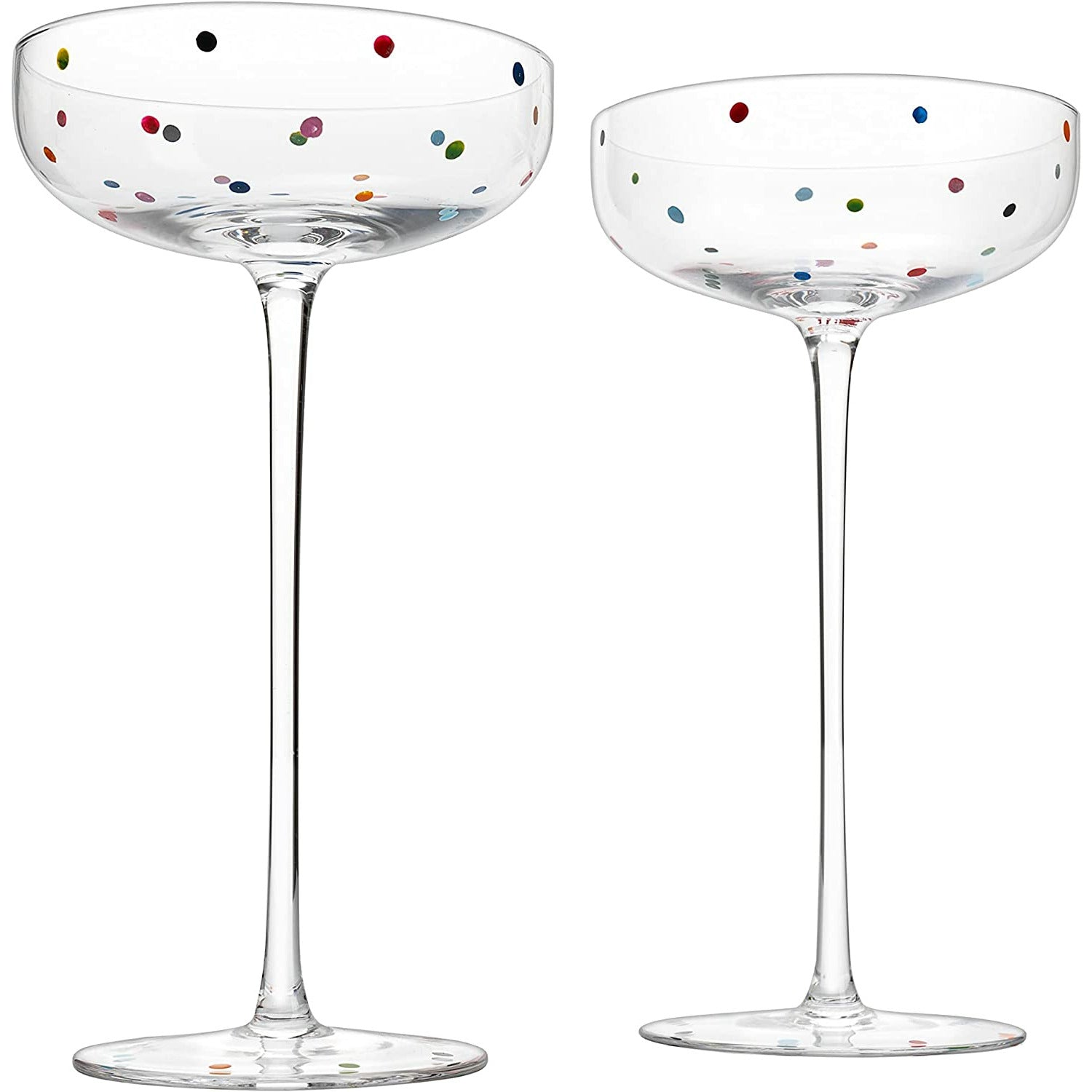 Polka Dot Champagne Coupe Glasses Set of 2 8.8 oz by The Wine Savant - Polka Dot Rainbow Colored Glasses, Cocktail Glassware, Polka Dot Gifts Damien Hirst, Gift Idea For Everyday, Weddings, Parties-4