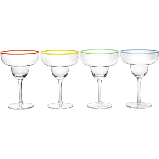 Margarita Cocktail Glasses, Party Colored Rims Cocktail Glasses 12oz Set of 4 by The Wine Savant - Fiesta Party Decoration Glasses, Mexican Glasses, Fun Box Adios Bitchachos, Thick Stem, Heavy Duty-0