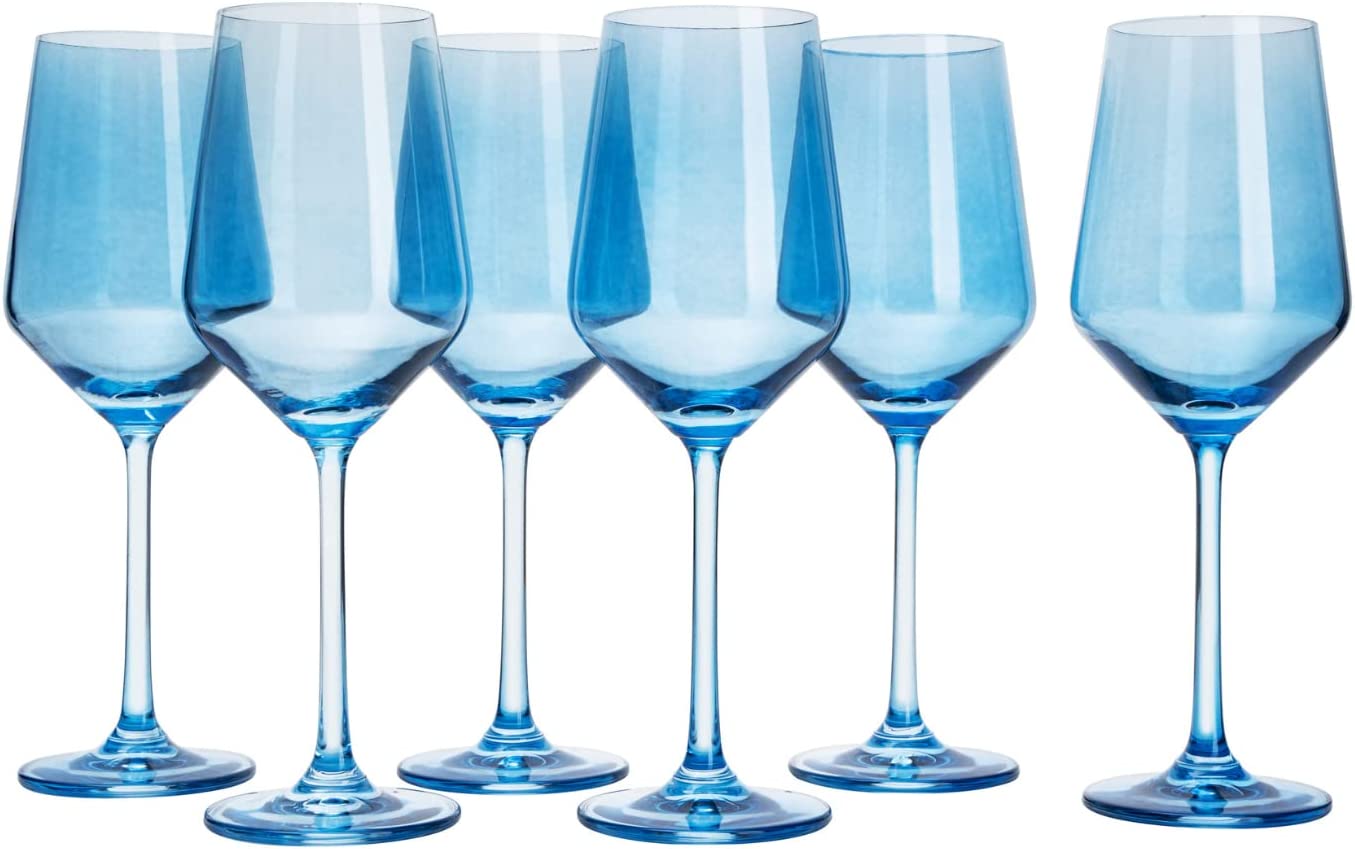 Colored Wine Glass Set, 12oz Glasses Set of 6 Baby Shower Gender Reveal Boy or Girl Decor Baby Announcement Unique Italian Style Tall Stemmed for White & Red Wine Elegant Glassware (Cobalt Blue)-3