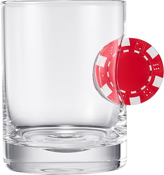 Poker Chip Whiskey & Wine Glasses | SINGLE | Up The Ante Stuck In The Glass Poker Chip Cocktail Glassware, Gambler Gift, Artisanal Crystal Glassware - Gift Idea for Him, Summer, Housewarming (20 OZ)-2