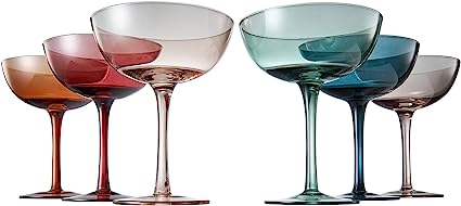 Cocktail & Champagne Coupe Glasses Coupe Cocktail Glasses 7 oz | Set of 6 | Pastel Colored Crystal Cocktail Glassware for Champagne, Martini, Manhattan Goblet Cocktails, Glassware - Luxury Gift Box-5