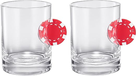 Poker Chip Whiskey & Wine Glasses | Set of 2 | Up The Ante Stuck In The Glass Poker Chip Cocktail Glassware, Gambler Gift, Artisanal Crystal Glassware - Gift Idea for Him, Summer, Housewarming (20 OZ)-3