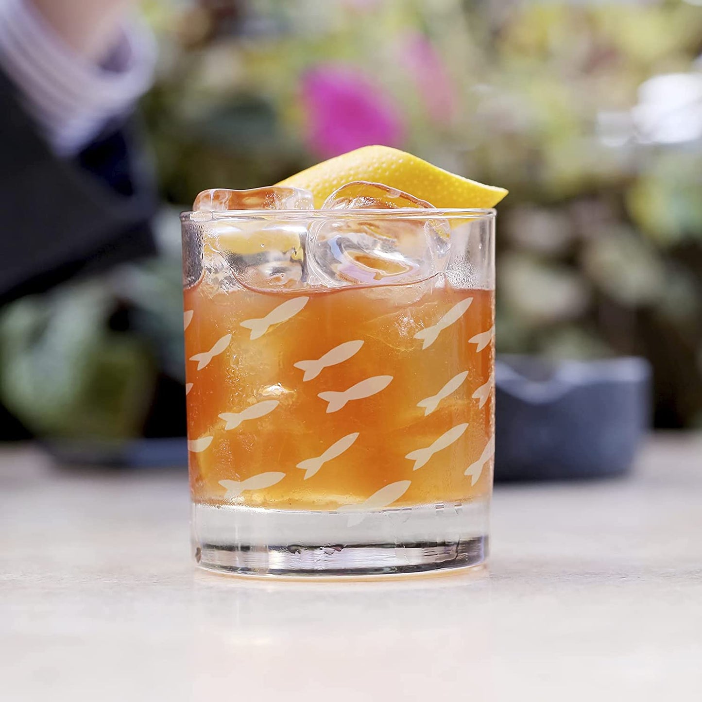 Fish Old Fashion Drinking Glasses, Fish Glasses For White and Red Wine, Water or Whiskey, by The Wine Savant, Each Glass Is Individually Sand Etched - Fish Wine Glasses-2