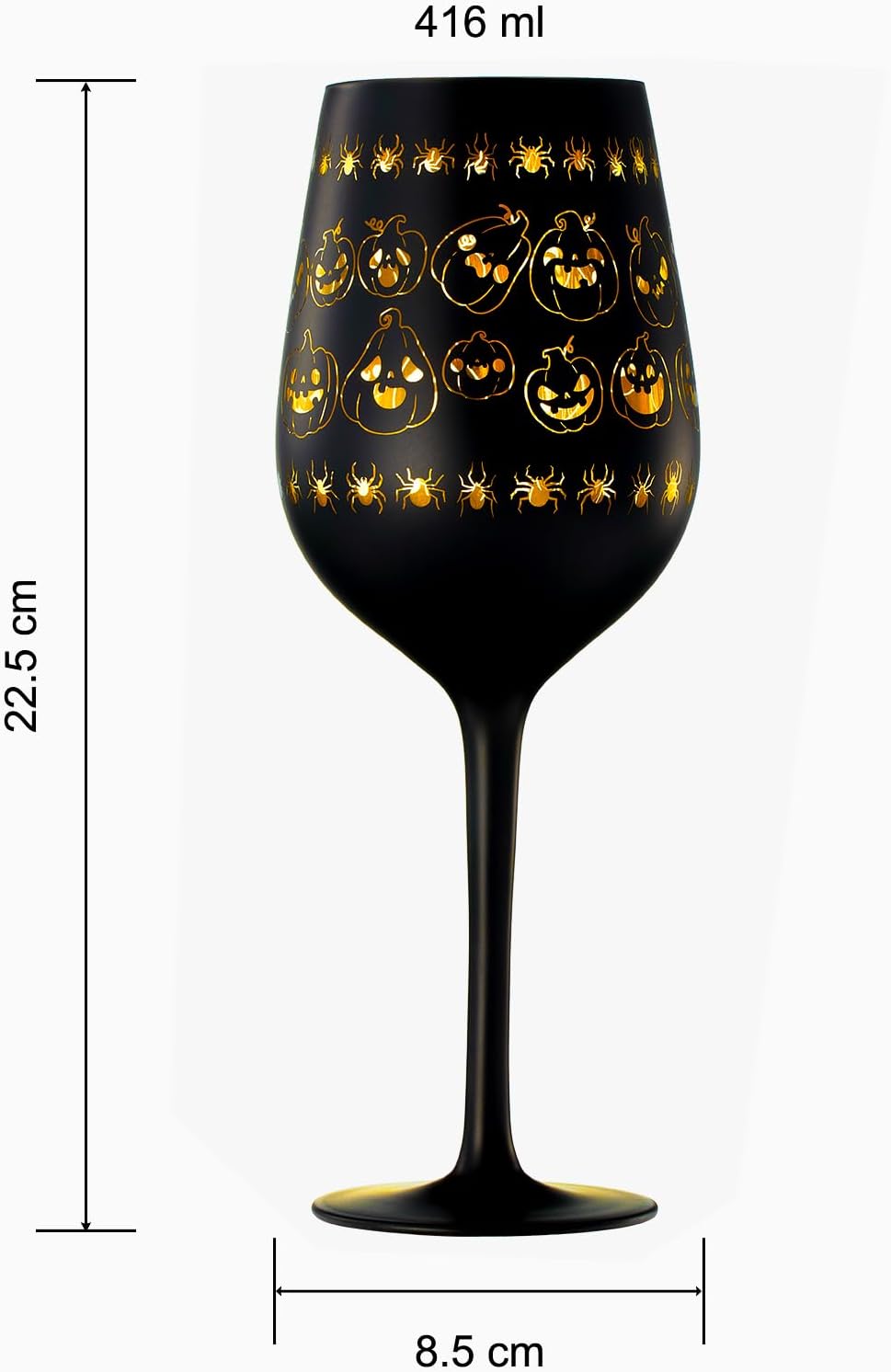 Crystal Halloween Stemmed Wine Glasses - Set of 2 - Pumpkin Themed Vibrant Black & Gold Spooky Ghost Pattern Frosted Glass, Perfect for Themed Gothic Parties Trick Or Treat Gifts for Him Her (16 OZ)-4