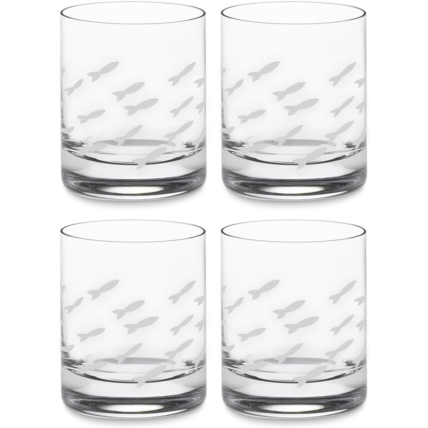Fish Old Fashion Drinking Glasses, Fish Glasses For White and Red Wine, Water or Whiskey, by The Wine Savant, Each Glass Is Individually Sand Etched - Fish Wine Glasses-5