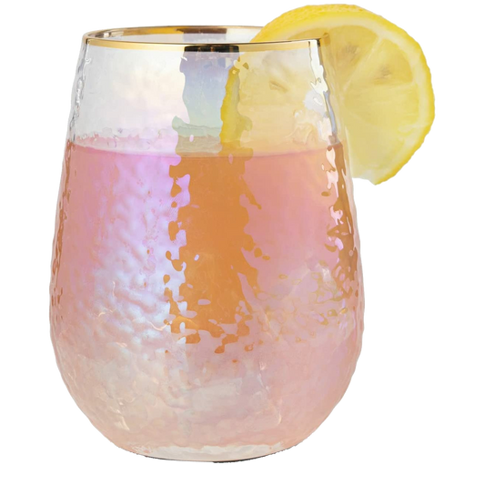 Festive Lustered Iridescent Stemless Wine & Water Glasses - Set of 4-100% Glass 15oz Mouthblown Colorful Glasses - Anniversaries, Birthday Gift, Cocktail Party Radiance - Water, Whiskey, Juice, Gift-0