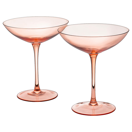 The Wine Savant Champagne Coupes 12oz Colorful Champagne Glasses, Prosecco, Mimosa Glasses Set, Cocktail Glass Set, Bar Glassware Luster Glasses (2, Orange)-0