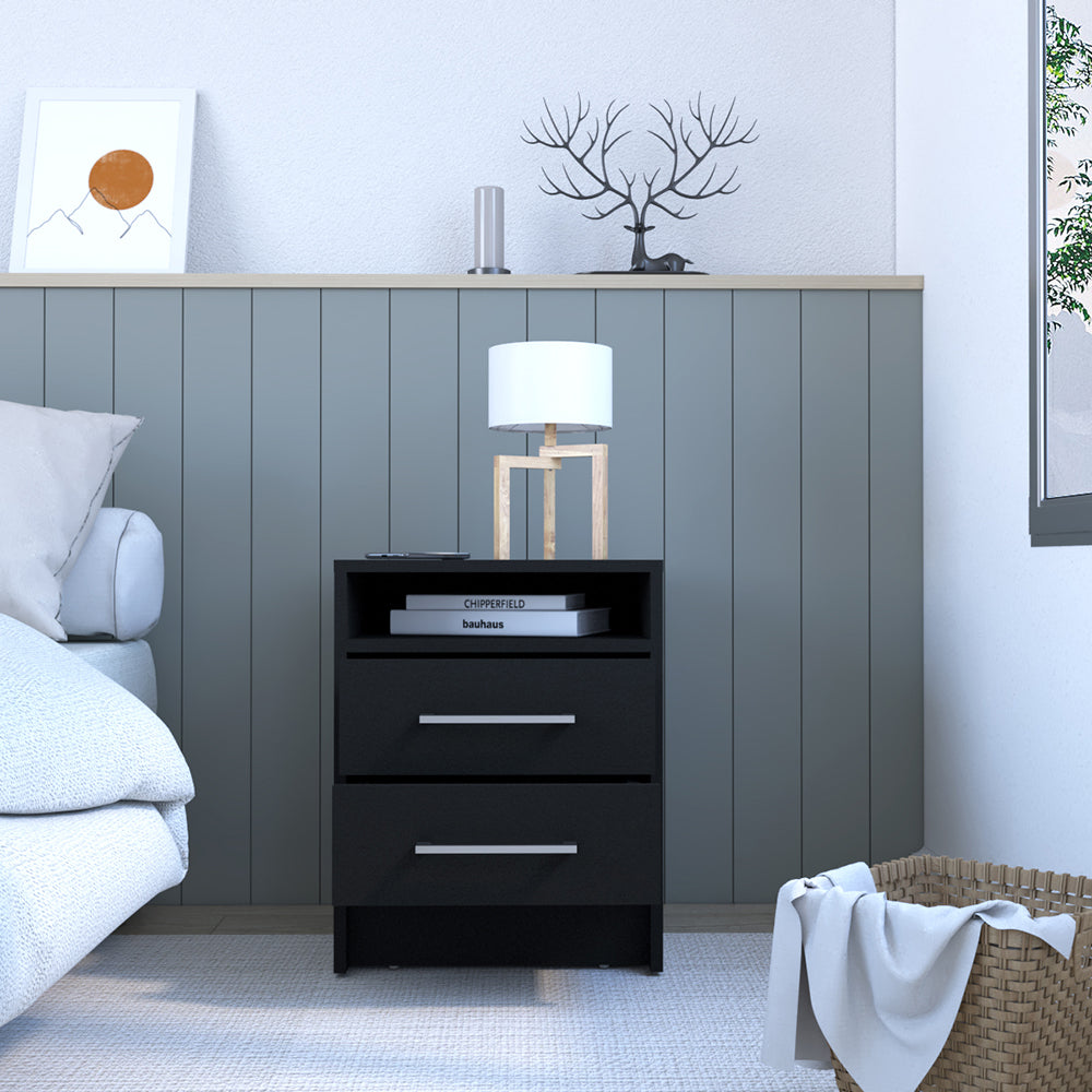 Nightstand Cartiz, Two Drawers, Black Wengue Finish-1